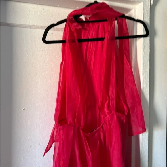 Zara hot pink/red organza mini dress size M - Picture 7 of 11